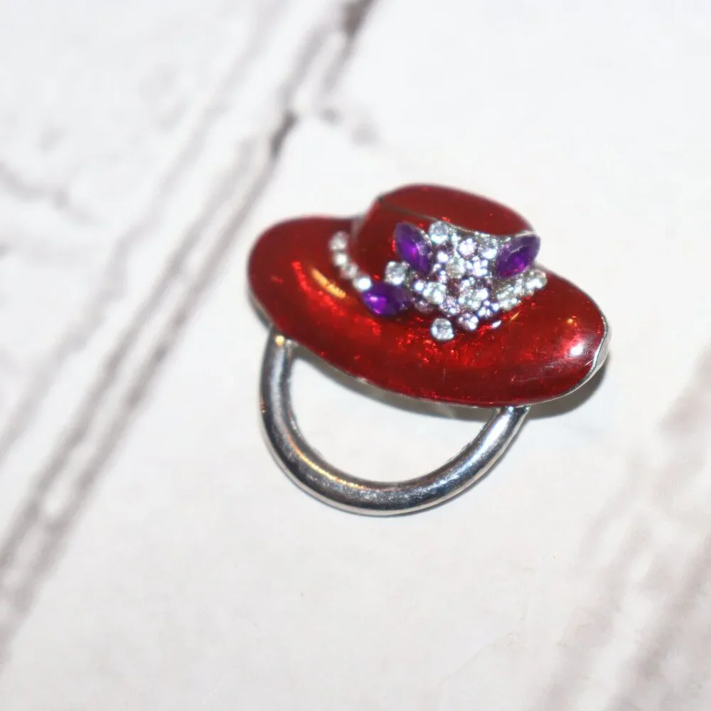 Beautiful silver, red and rhinestone hat brooch 1.5